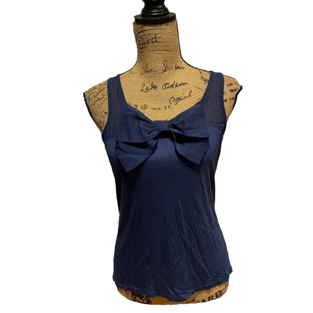 ambiance apparel Blue Sleeveless Blouse with Bow
